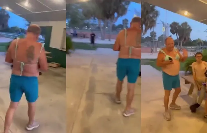 Nasty dude in a bikini went in LITTLE GIRLS bathroom
