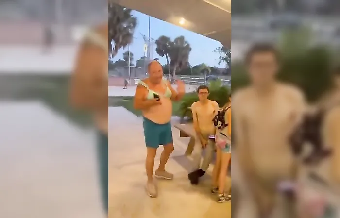 Nasty dude in a bikini went in LITTLE GIRLS bathroom