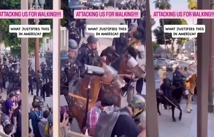 Horse cops beat protesters with sticks