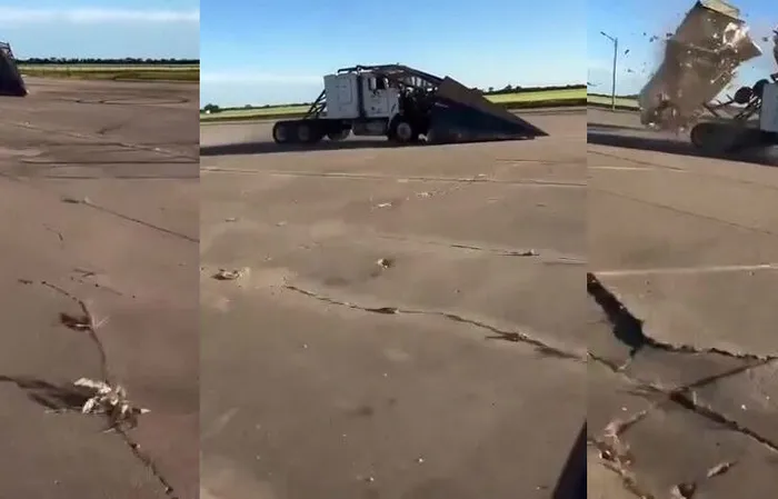 Custom Semi truck destroys 16 cars, boat, RV and a bounce house