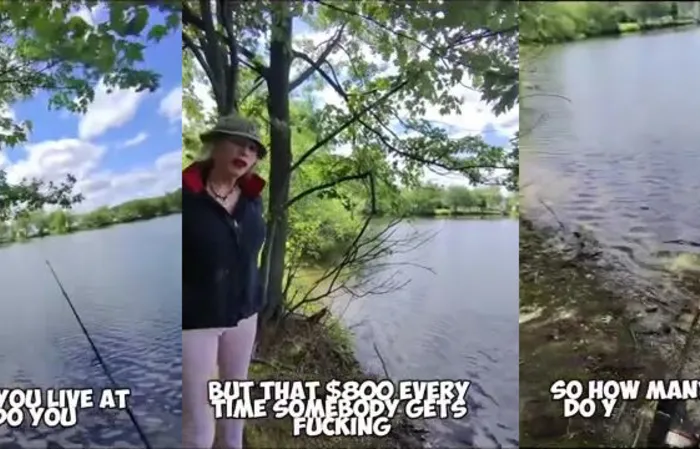 Guy dressed like woman harasses someone who's fishing