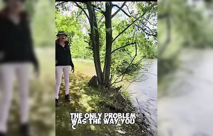 Guy dressed like woman harasses someone who's fishing
