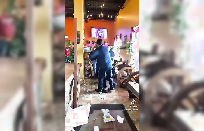Guy destroys inside of a Hacienda Buffet