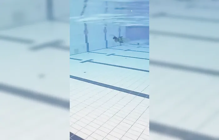 Swimmer shows gear for underwater propulsion