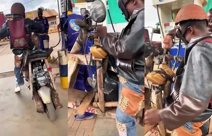 Dude drives a homemade motorcycle