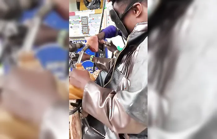 Dude drives a homemade motorcycle
