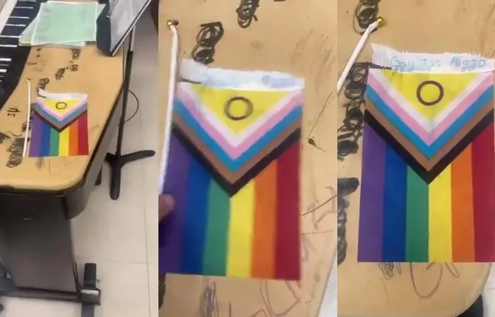 Texas middle school teacher cries about students removing pride flags