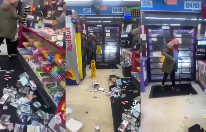 Woman trashes store after getting caught stealing, doesn't realize she is LOCKED IN