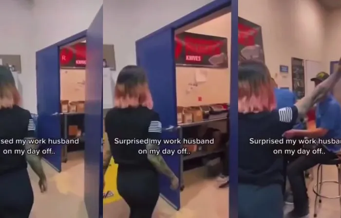 She surprised her husband at work