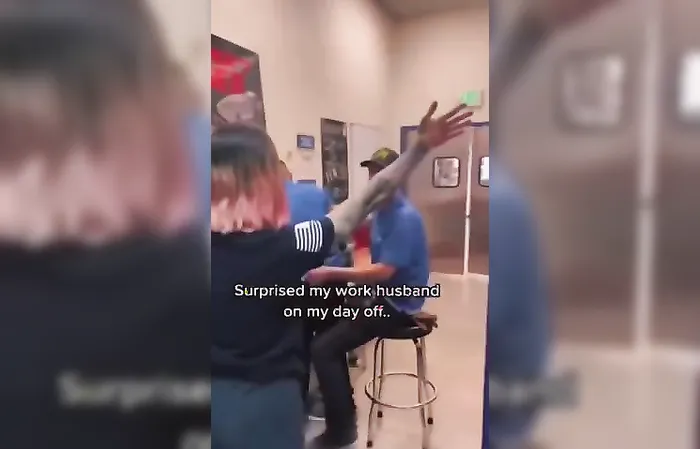 She surprised her husband at work