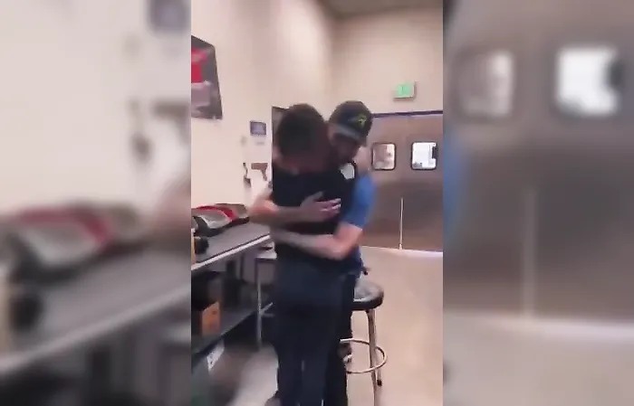 She surprised her husband at work