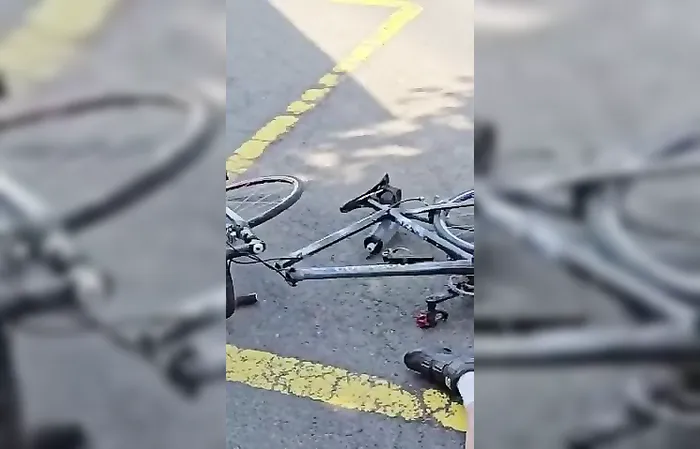 Cyclist crashes FACE FIRST into DeLorean