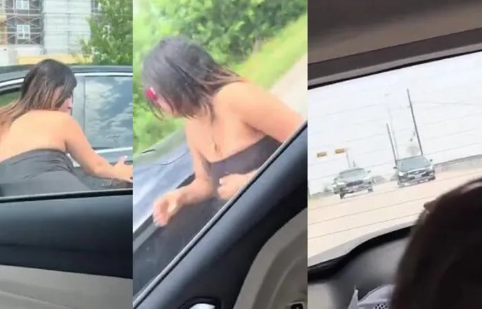 Woman kicking car door of a mom with kids