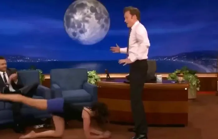Conan O'Brien with Nina Dobrev