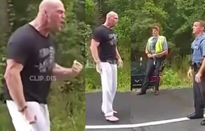 Massive dude has tiny cop SHAKING in his work boots