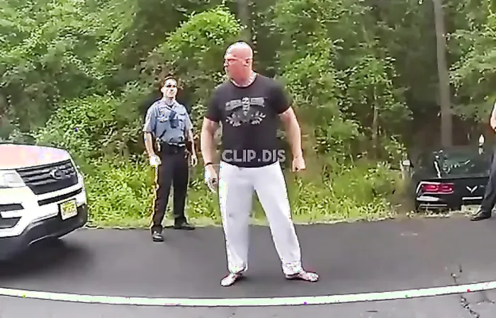 Massive dude has tiny cop SHAKING in his work boots
