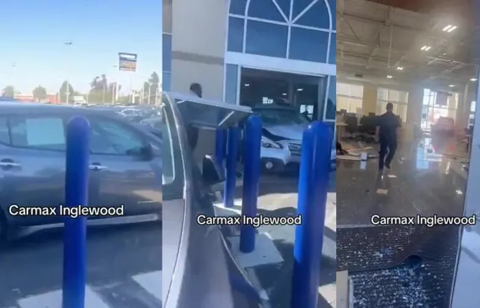 Driver plows vehicle through CarMax in Los Angeles