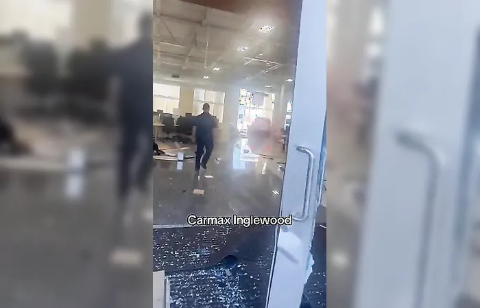 Driver plows vehicle through CarMax in Los Angeles