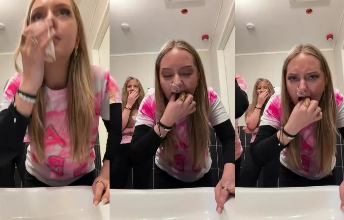 College girl snorts condom through her nose