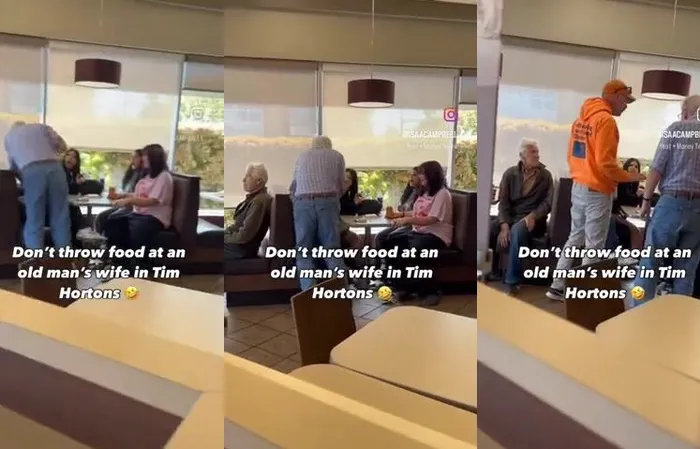 Grampa BEATS THE CRAP out of youngster who threw food at his wife
