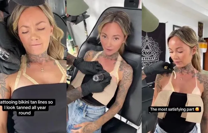 Woman has tan lines tattooed
