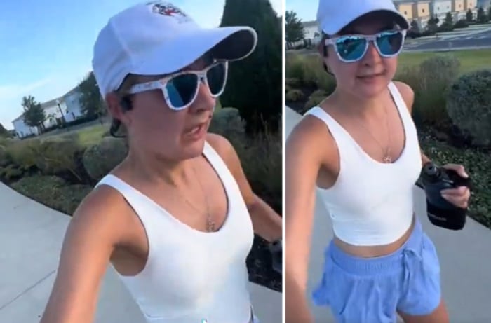 Woman running with camera doesn’t want men honking