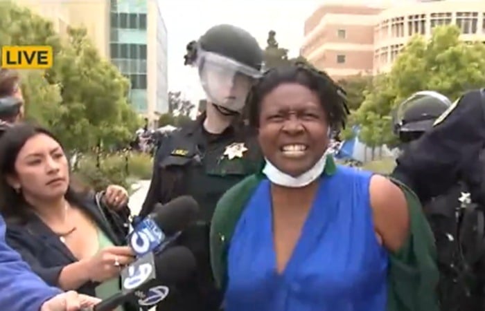 CA professor dragged away in handcuffs