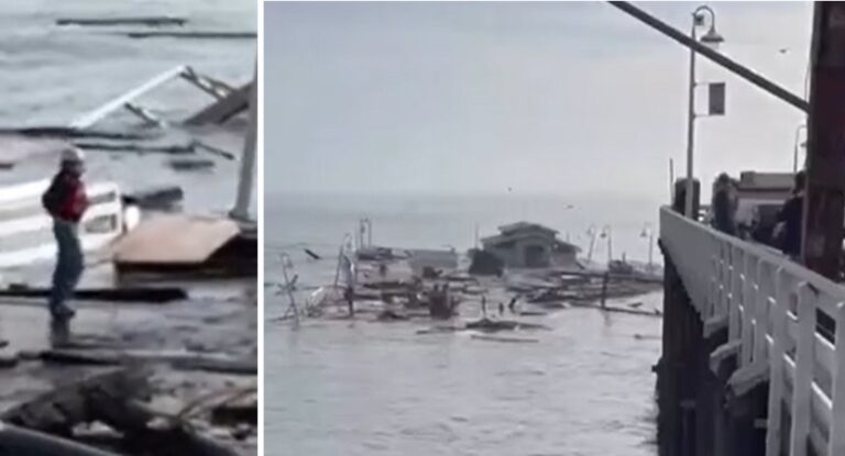 Portion of Santa Monica Pier collapses, floats away with guy still on it